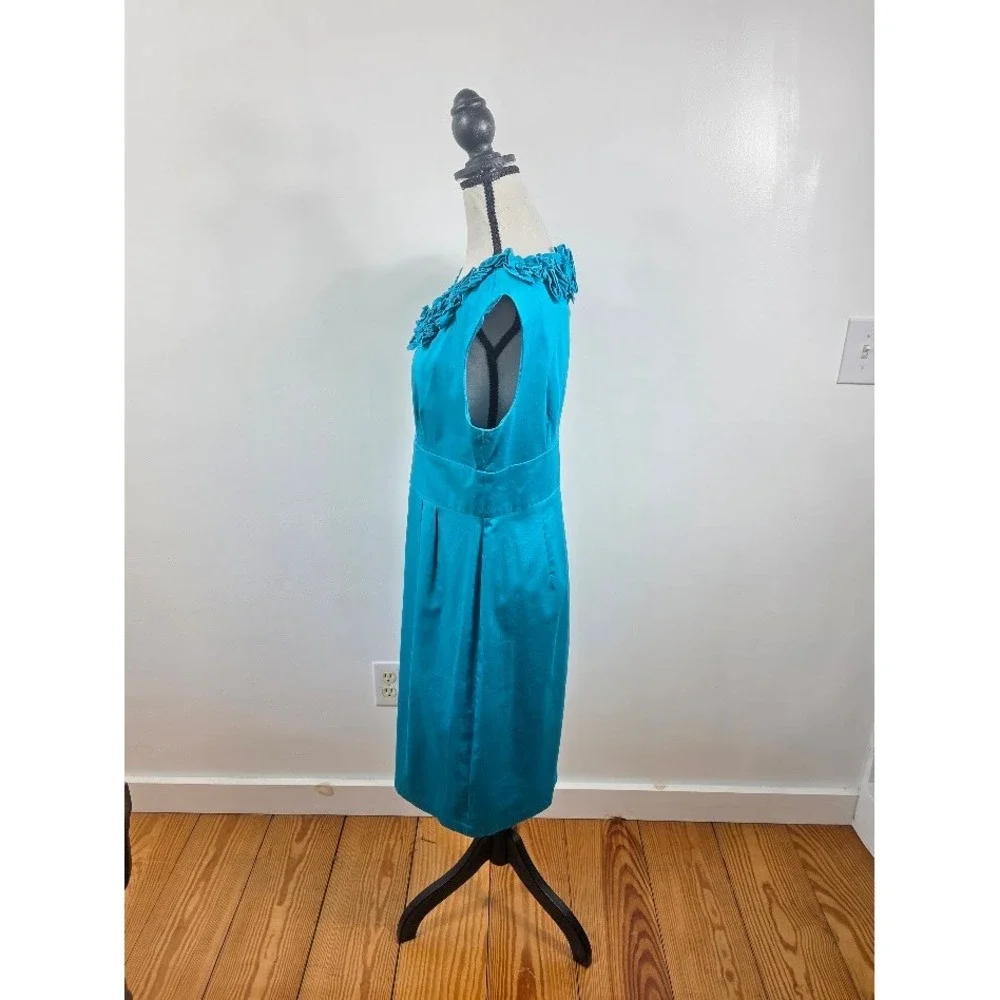 London Times Sheath‎ Dress Womens 12 Blue Ruffle Neck Sleeveless Cocktail Party